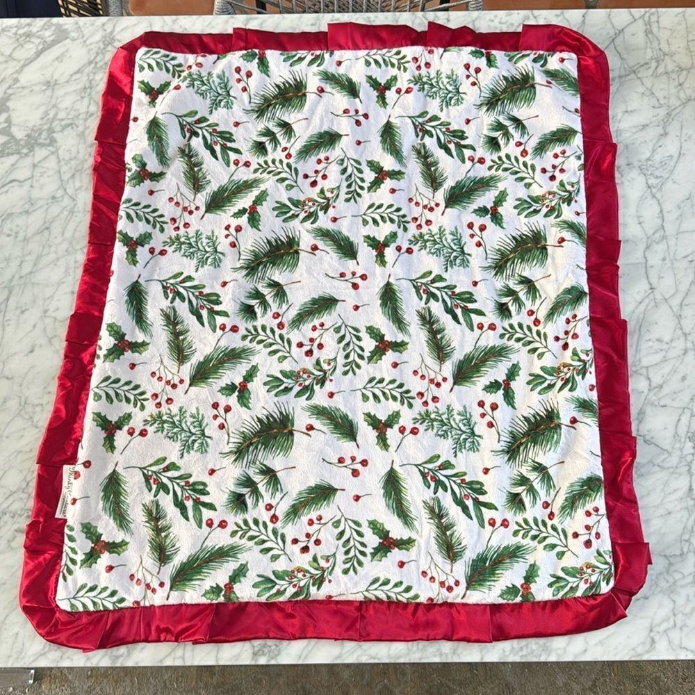 Minky Couture Winter Berry Pine Christmas Blanket Toddler Size